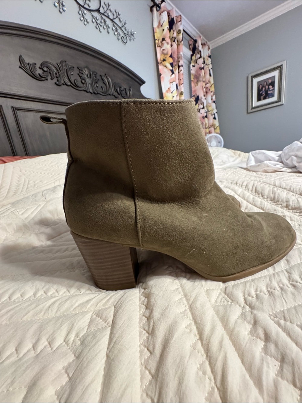 Old Navy Olive Green Suede Ankle Booties with Block Heel